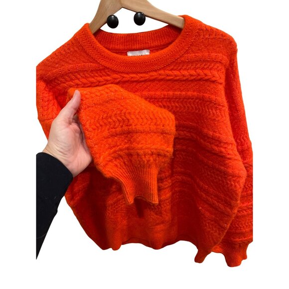 French Paris Orange Knit Sweater Chunky Cable Women Size M - Picture 4 of 8